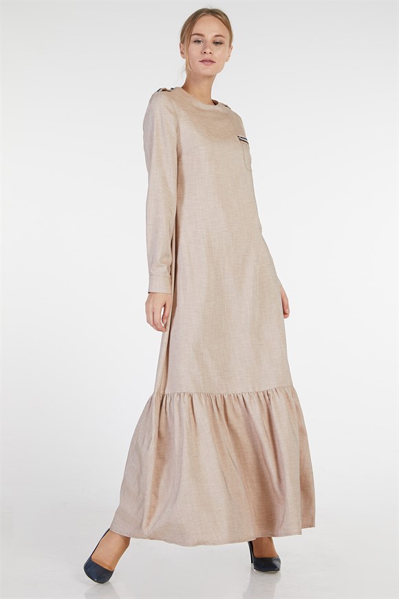 Vizon - Apoletli Eteği Fırfırlı Peto Cepli Elbise