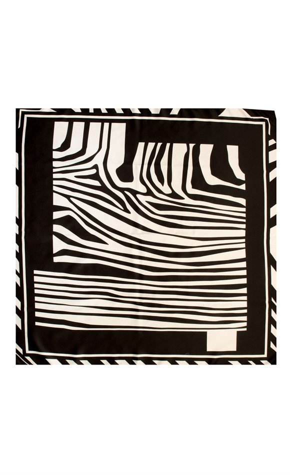 Zebra Desenli Twil Eşarp  Siyah Beyaz