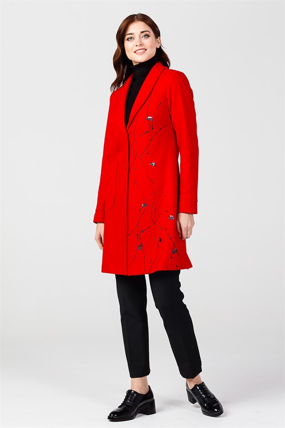 Kırmızı - Önü Baskılı Ceket