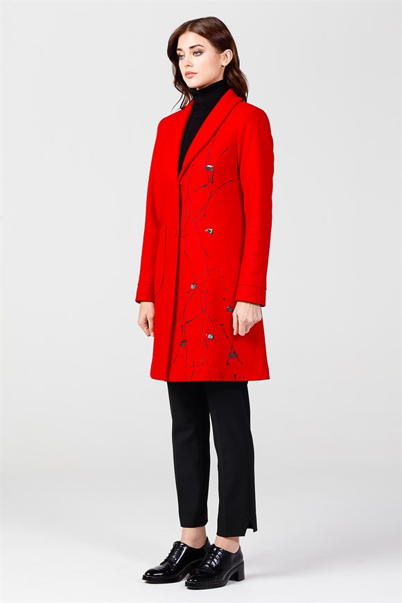 Kırmızı - Önü Baskılı Ceket
