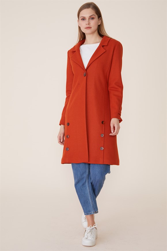 Oranj - Örme Keçe Kumaş Rahat Kullanımlı Ceket