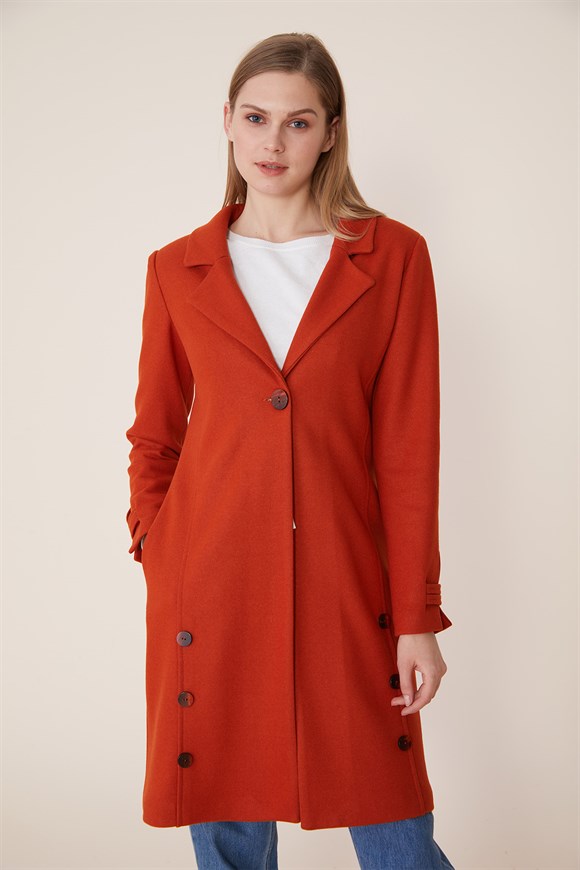 Oranj - Örme Keçe Kumaş Rahat Kullanımlı Ceket