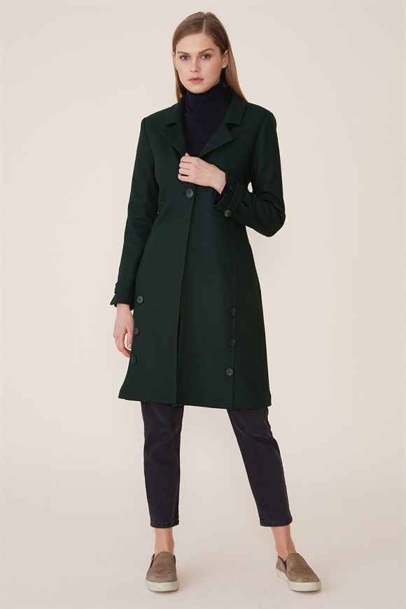 Yeşil - Örme Keçe Kumaş Rahat Kullanımlı Ceket