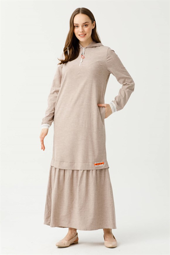 Comfortable Cotton Linen Dress - Mink