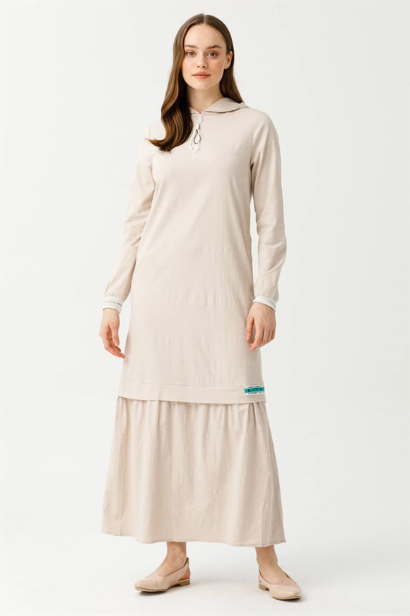 Comfortable Cotton Linen Dress - Beige