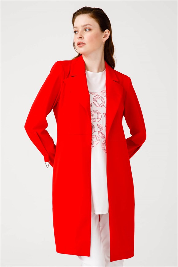 Özel Desen İşlemeli Spor Kullanımlı Tunik Ceket Takım  Kırmızı