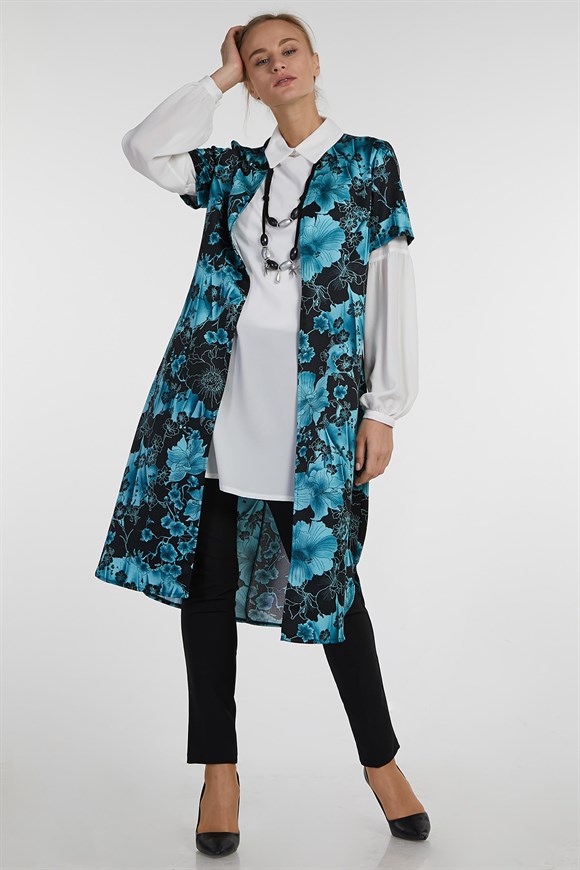 Turquoise - Patterned Vest with Tunic