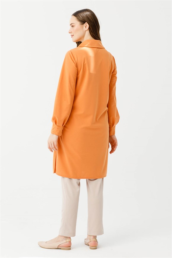 Oxford Kumaştan Esnek ve Rahat Kullanımlı Fermuarlı Pantolon Tunik Takım  Oranj