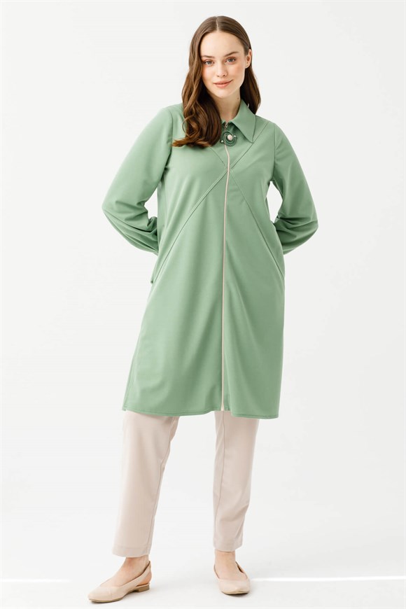 Flexible and Comfortable Zippered Trousers Tunic Suit Made of Oxford Fabric - Minter