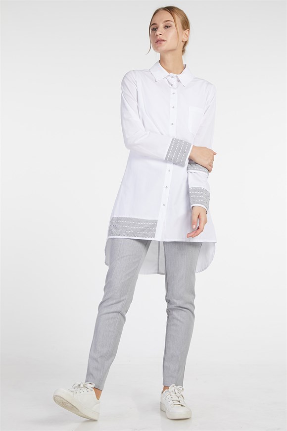 Beyaz - Çıtçıtlı Gömlek Tunik