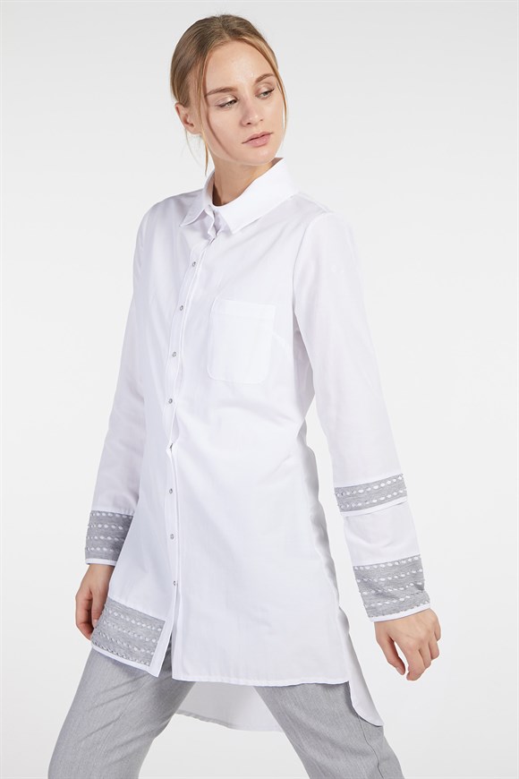 Beyaz - Çıtçıtlı Gömlek Tunik