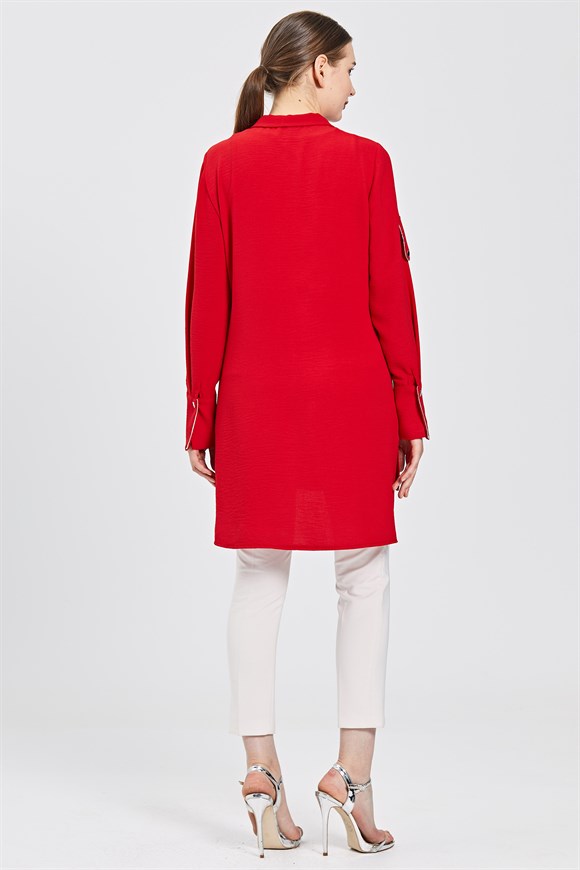 Kırmızı Fermuarlı Ceket Tarzı Tunik